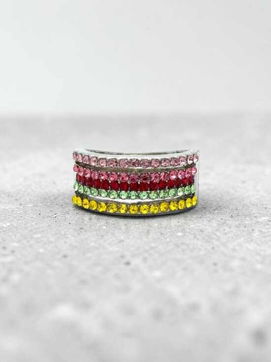 Jewelry - Silver-Tone Multi-Color Crystal Ring